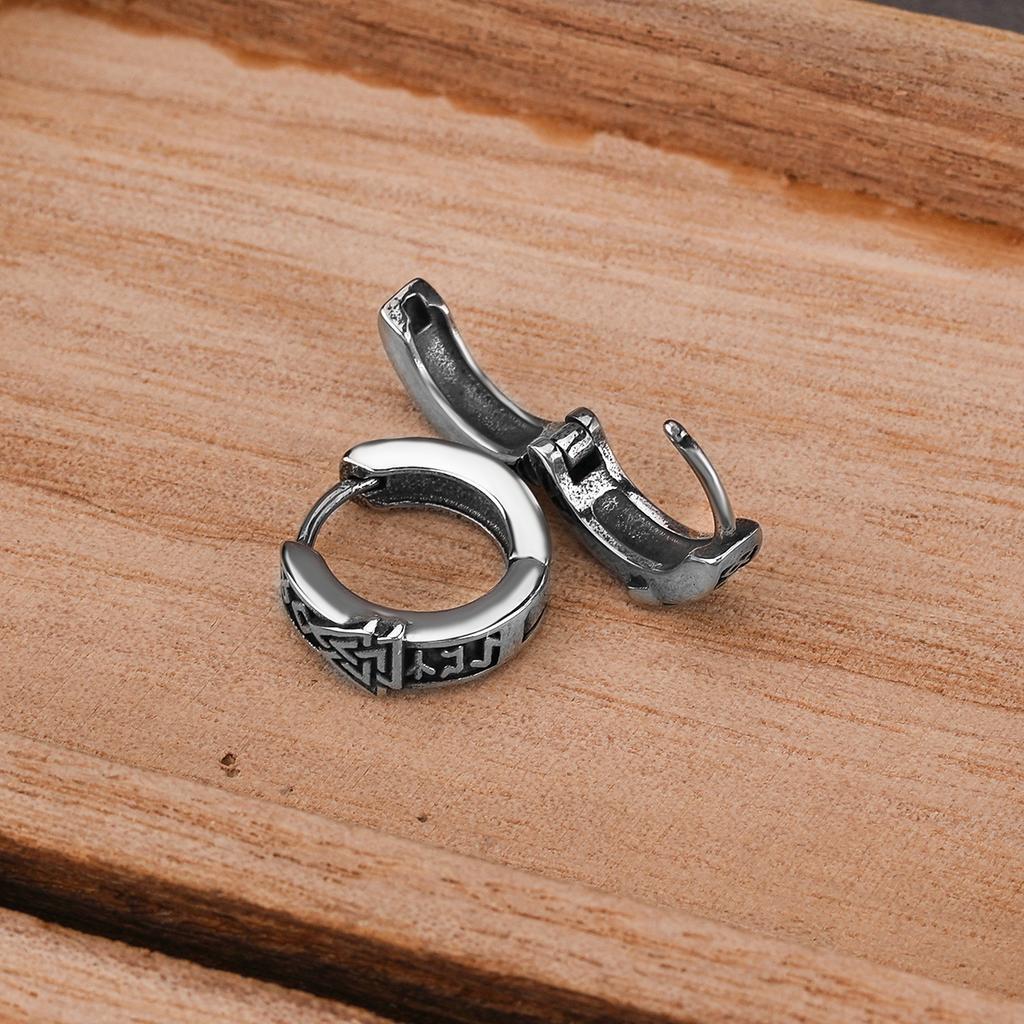 Orecchini a Cerchio Valknut Vichingo Vintage Uomo Donna Piccola Amuleti Nordici Antichi Gioielli Runa Scandinava Regalo Orecchino in Acciaio Inossidabile