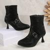 Winter New Metal Buckle Decorative Stiletto High Heels Fashion Boots Side Zipper Anti slip Wear resistant High Heels