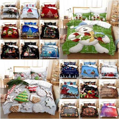 Tree Santa Claus Deer Quilt Doona Duvet Cover Pillow Case Christmas Bedding Set