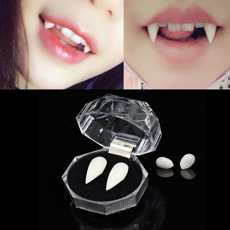 Halloween Vampirzähne Eckzähne Gebiss Requisite Party Kostüm DIY Cosplay Requisiten Dekoration Falsch Mit Dentalgummi Neu