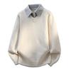 Dongjie No Logo Flus Autumn Fashion Lapel Sweater Jacket Men's Knitwear Solid Color Base Layer Shirt