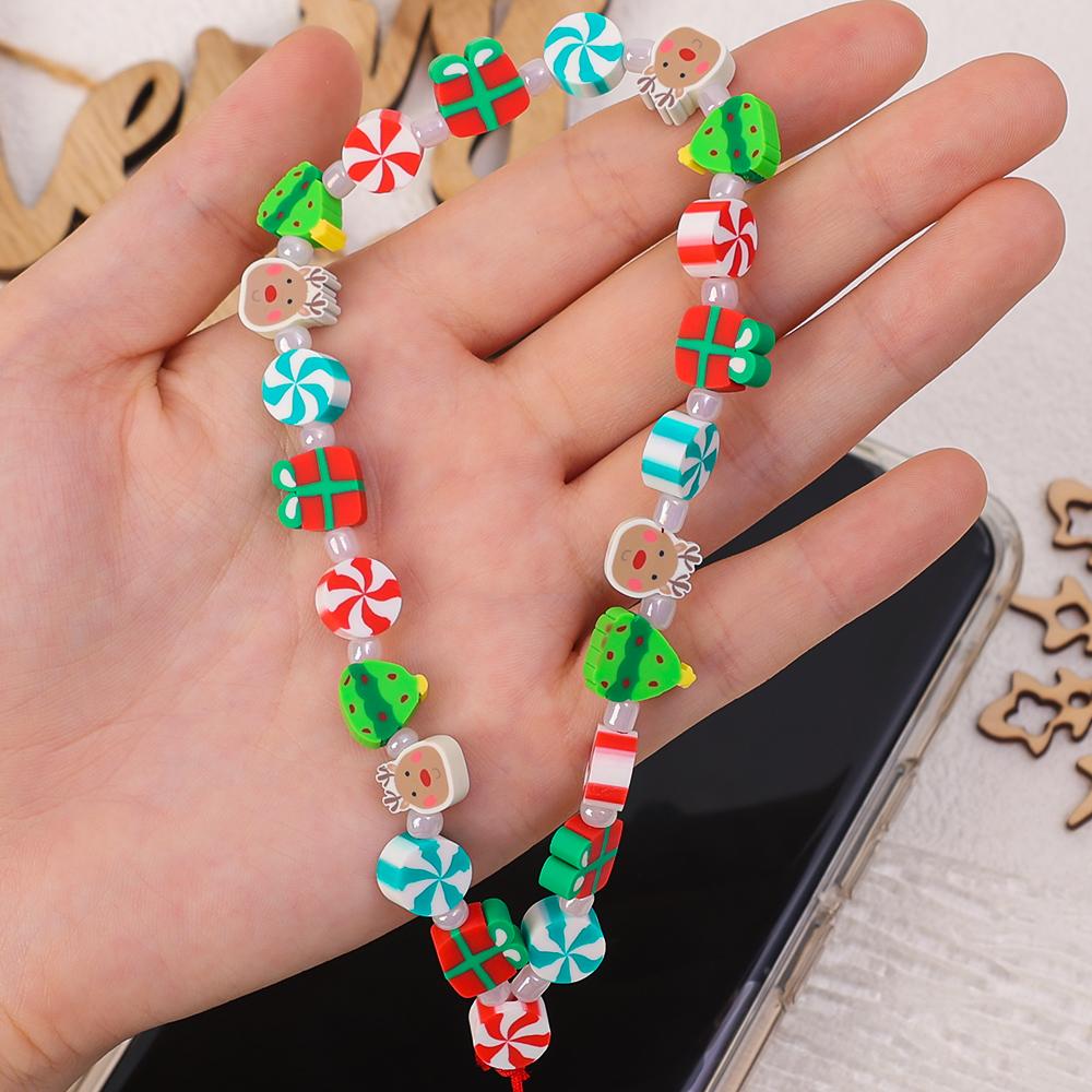 Ingenious Christmas Phone Wrist Strap Mobile Phone Chain Beaded Keychain Wristlet Lanyard Anti-lost for IPhone AirPods Samsung