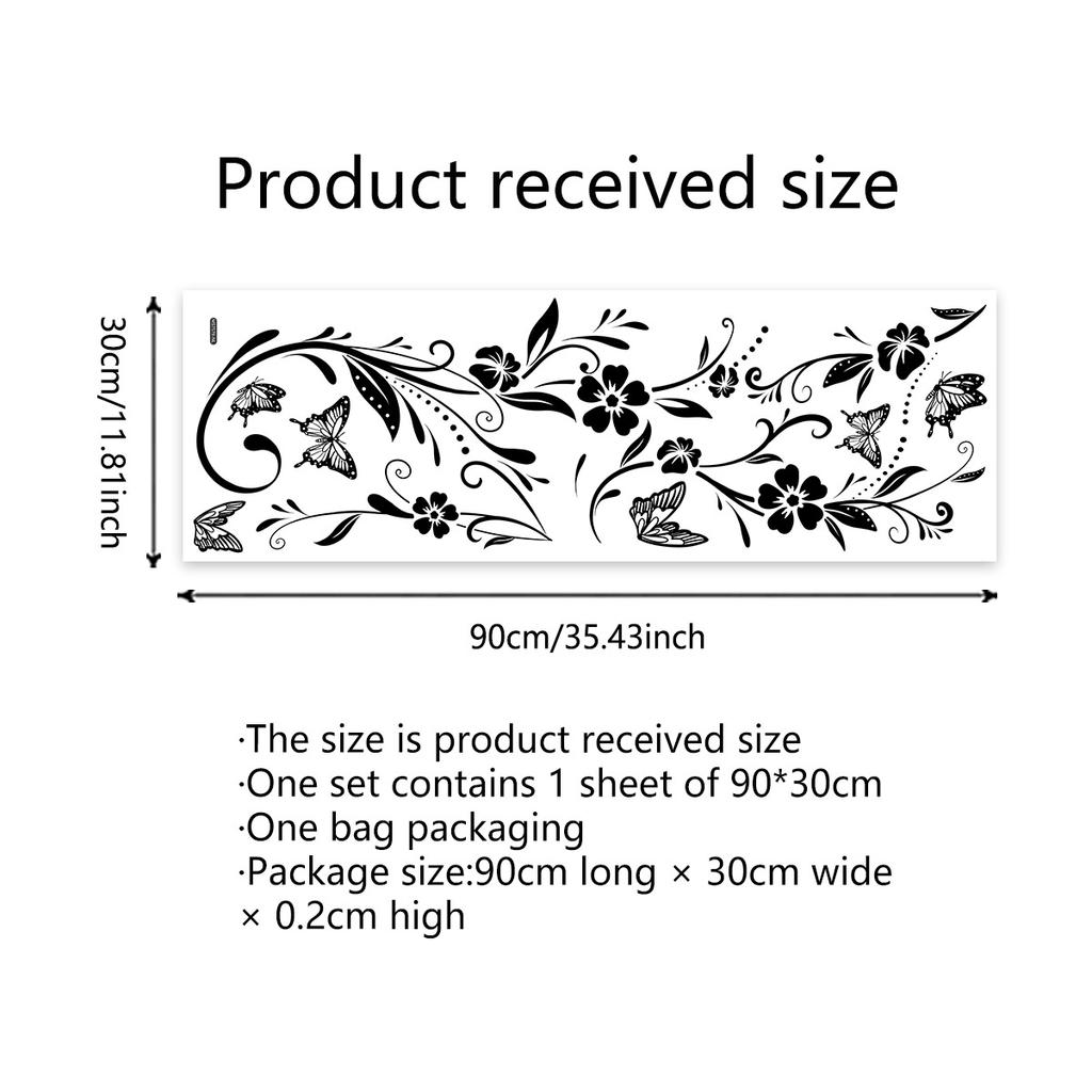 Pure Black Flower Butterfly Bathroom Bathroom Door Sticker Bathtub Sticker Bedroom Background Wall Sticker Self-adhesive Wall Sticker