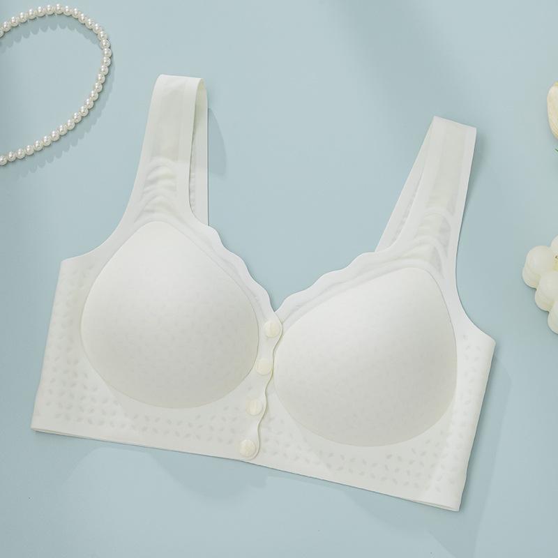 Full cup front buckle bra without steel ring large size middle-aged and elderly bra comfortable and breathable sleep