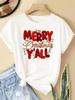 (Asian Size) New Year T Clothing Short Sleeve T-shirts  Print Merry Lovely Letter Style Trend Christmas O-neck Women's Top Fashion Holiday Graphic Tee
