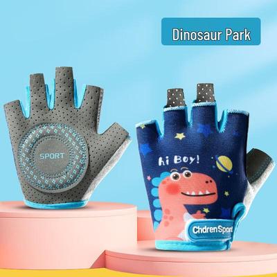 Guantes de Ciclismo y Patinaje Infantiles con Dedos Cortados Parque de Dinosaurios
