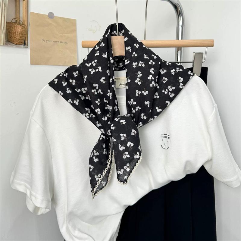 Vintage Square Floral Scarf Small Shawl Headscarf Korean Style Neck Protection Scarf