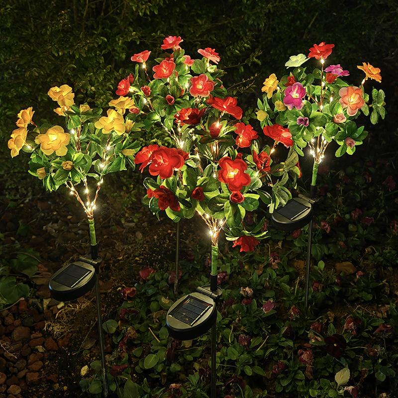 Solar Azalea Flower Stake Lights LED Waterproof Solar Powered Floral Garden Light for Outdoor Patio Yard Pathway Landscape Decor
