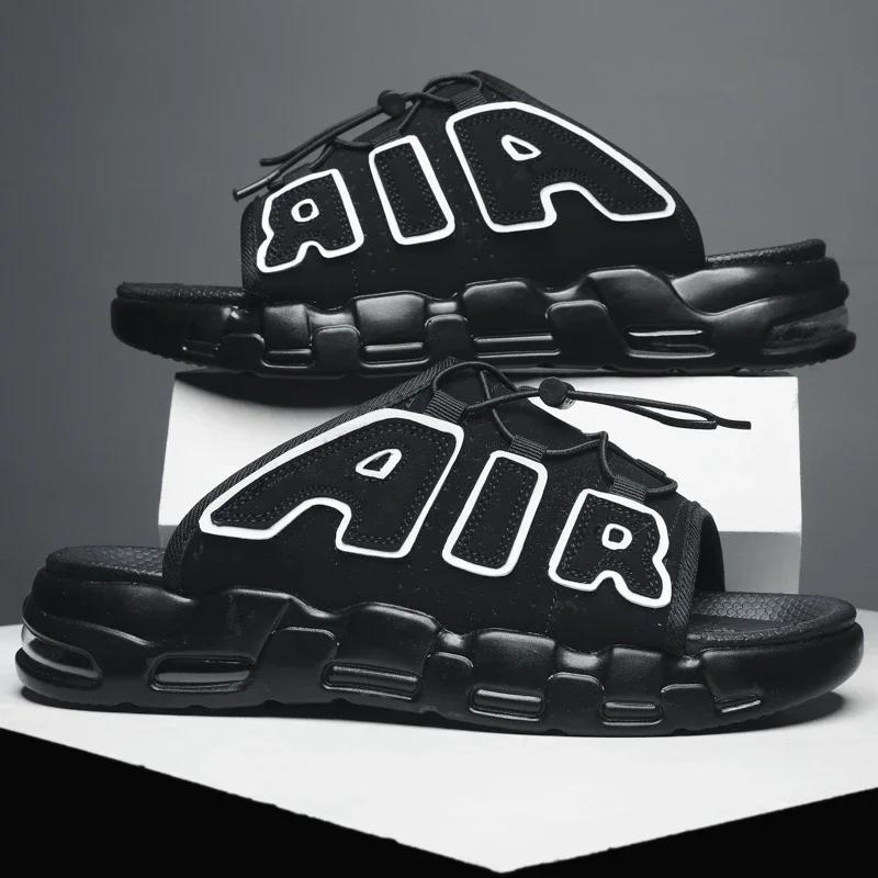 

Летние сандалии уличные толстая подошва универсальные пляжные противоскользящие туфли 2024 новые мужские брендовые дизайнерские модные шлепанцы размер 39-46 45 чёрный