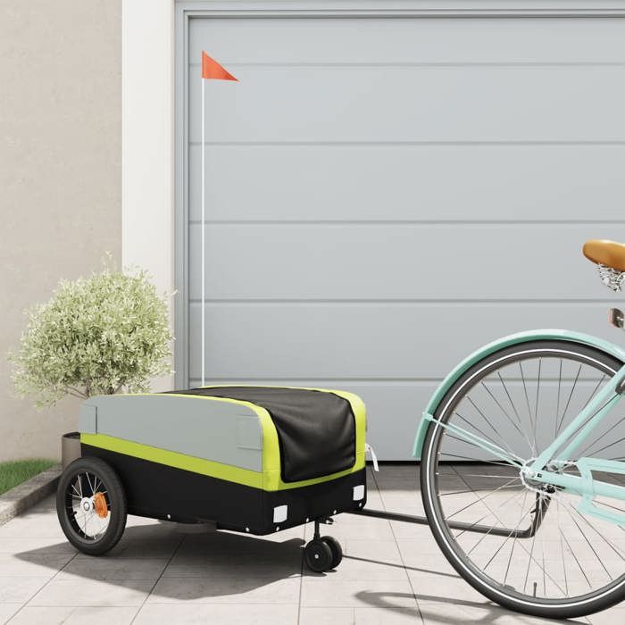 VidaXL Bicycle Trailer Black and Green 30 Kg Iron 94060