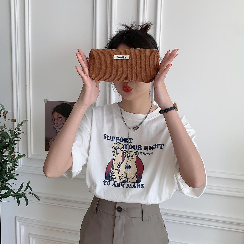 Retro Corduroy Pencil Case - Simple, Solid Color Stationery Bag for High School Students