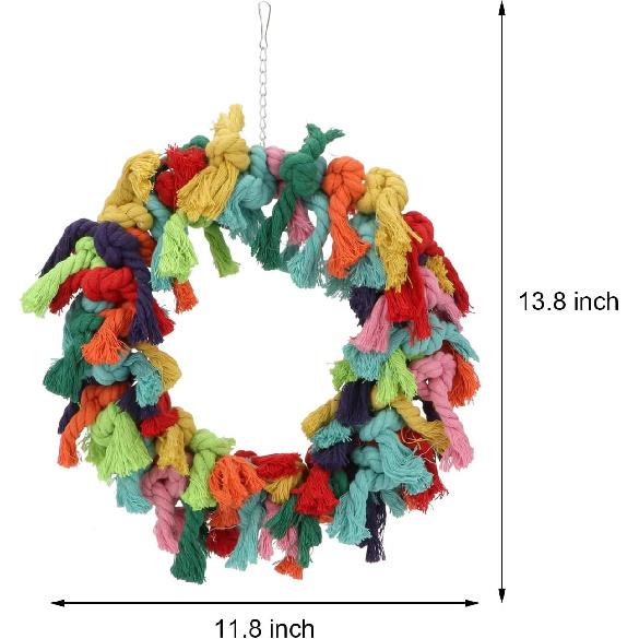 Bunter Baumwollseil-Aufhängring für Vögel, Papageien-Pflege-, Grooming-, Knabber-, Kletter-, Beißspielzeug für Graupapageien, Kakadus, Sittiche
