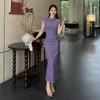 New Chinese Style Cheongsam Split-ended Dress Women's Ins Temperament Slim Summer New Short-sleeved Long Dress