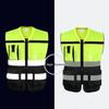 Colete refletivo de alta visibilidade masculino com decote em V, sem mangas, design com vários bolsos, bolso transparente para identificação, porta-canetas, colete, casaco