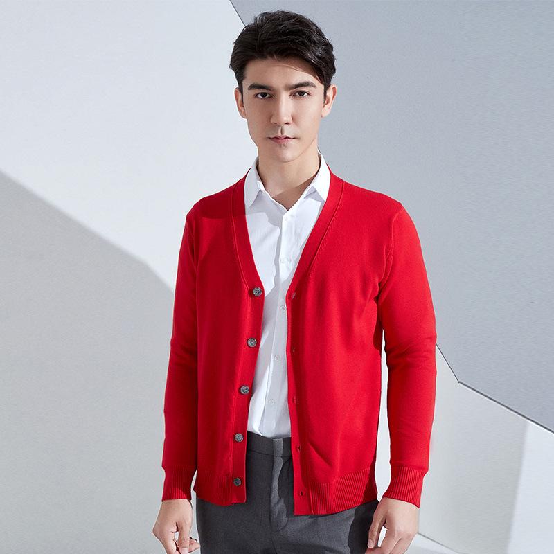 Knitting Cardigan Men's Short Section Solid Color Sweater Jacket Business V-neck Bottoming Shirt Spring and Autumn Years Autumn and Winter Tide