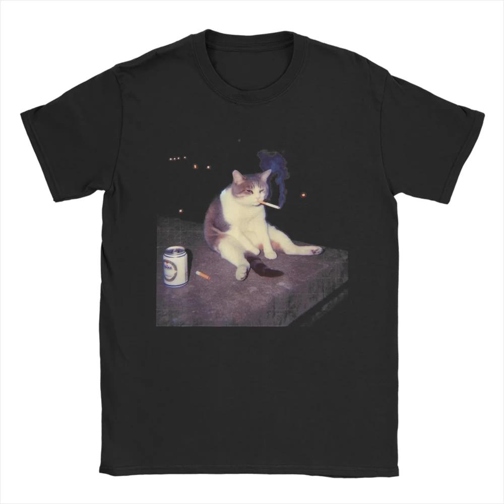 

2026 New A Funny Smoking Lonely Cat and Stupid Brainrot Print Tshirt Short Sleeve Streetwear Mens and Womens Tshirt Men Top S