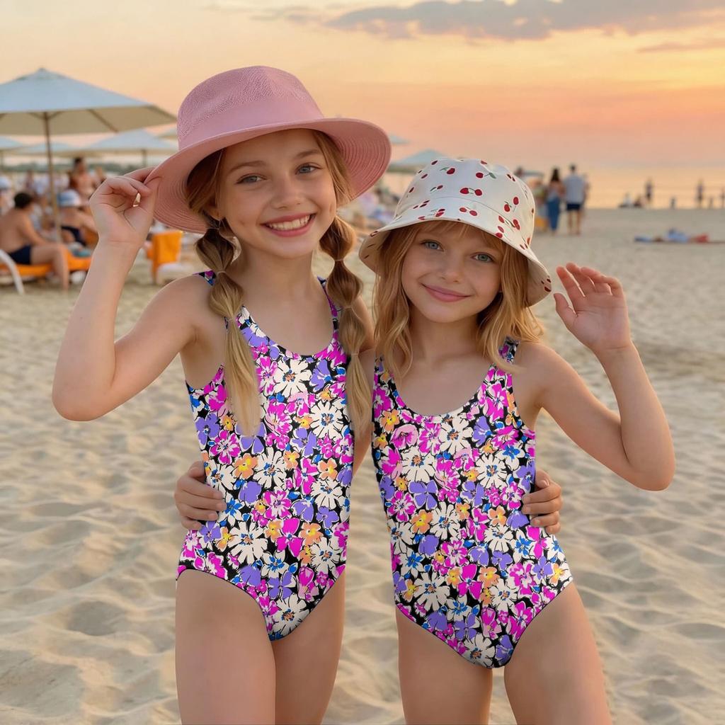Girls Floral Print One Piece Swimsuit Kids Summer Casual Beachwear Swimwear for Children Lightweight Comfortable Fit