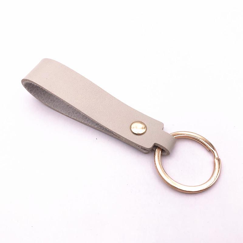 

Unisex Leather Keychain Pendant - Business Gift & Car Key Lanyard Gold Studs + Gold Ring 11x3cm