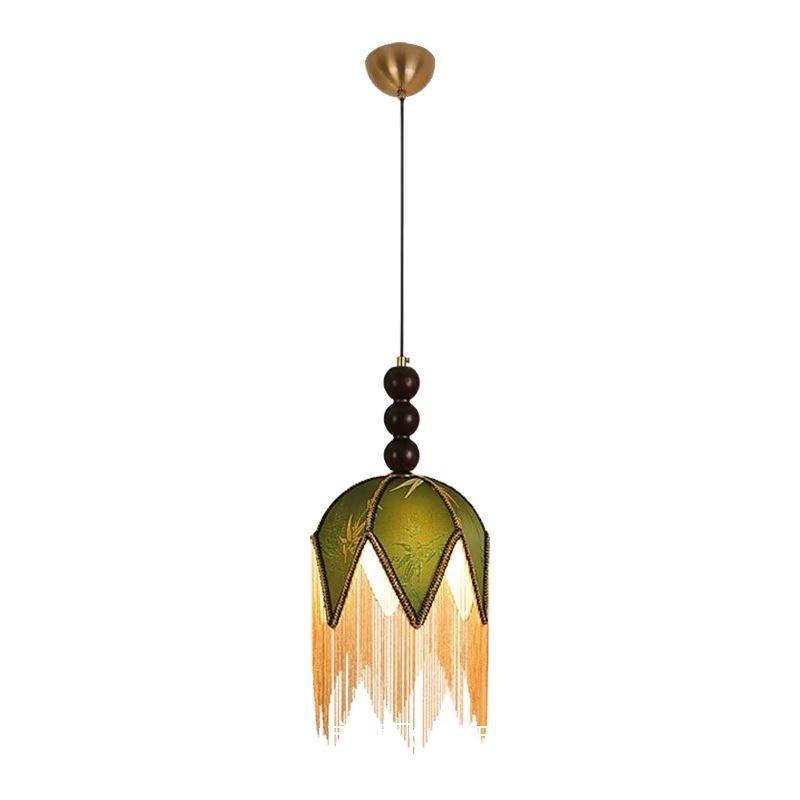 Mid-Century French Green Tassel Pendant Light for Bedroom or Bar