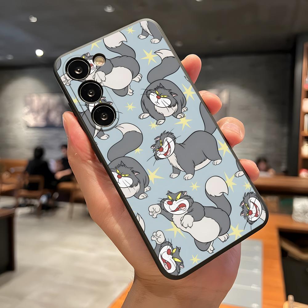 Cinderella Lucifer Cat Phone Case For Samsung A56 A36 A26 A16 A15 A25 A35 A55 A14 A34 A24 A54 Black Soft Shell
