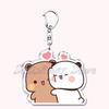 Cute Bubu Dudu Love Keychains Couple Bear Panda Acrylic Keyring for Accessories Bag Pendant Key Chain Jewelry Fans Lovers Gifts