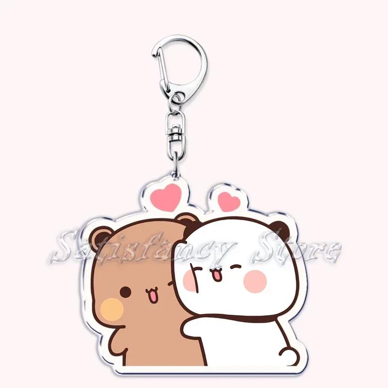 Cute Bubu Dudu Love Keychains Couple Bear Panda Acrylic Keyring for Accessories Bag Pendant Key Chain Jewelry Fans Lovers Gifts