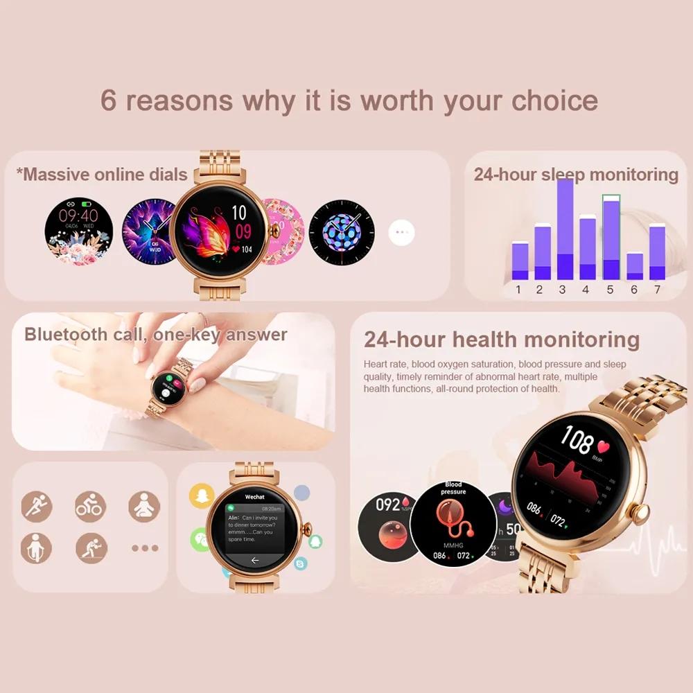 1,04-calowy ekran AMOLED Modny damski smartwatch Ekran zawsze włączony Połączenia Bluetooth Smartwatch Metalowa obudowa Zegarek z małym ekranem