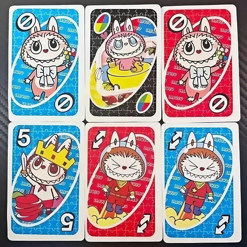 Joc Uno - Labubu AjieQaQ Pro Edition Waterproof Card Game, Portable Size 9x14cm, Easy Rules, for Family/Adults/Teens 7+, Party Game, Multicolor