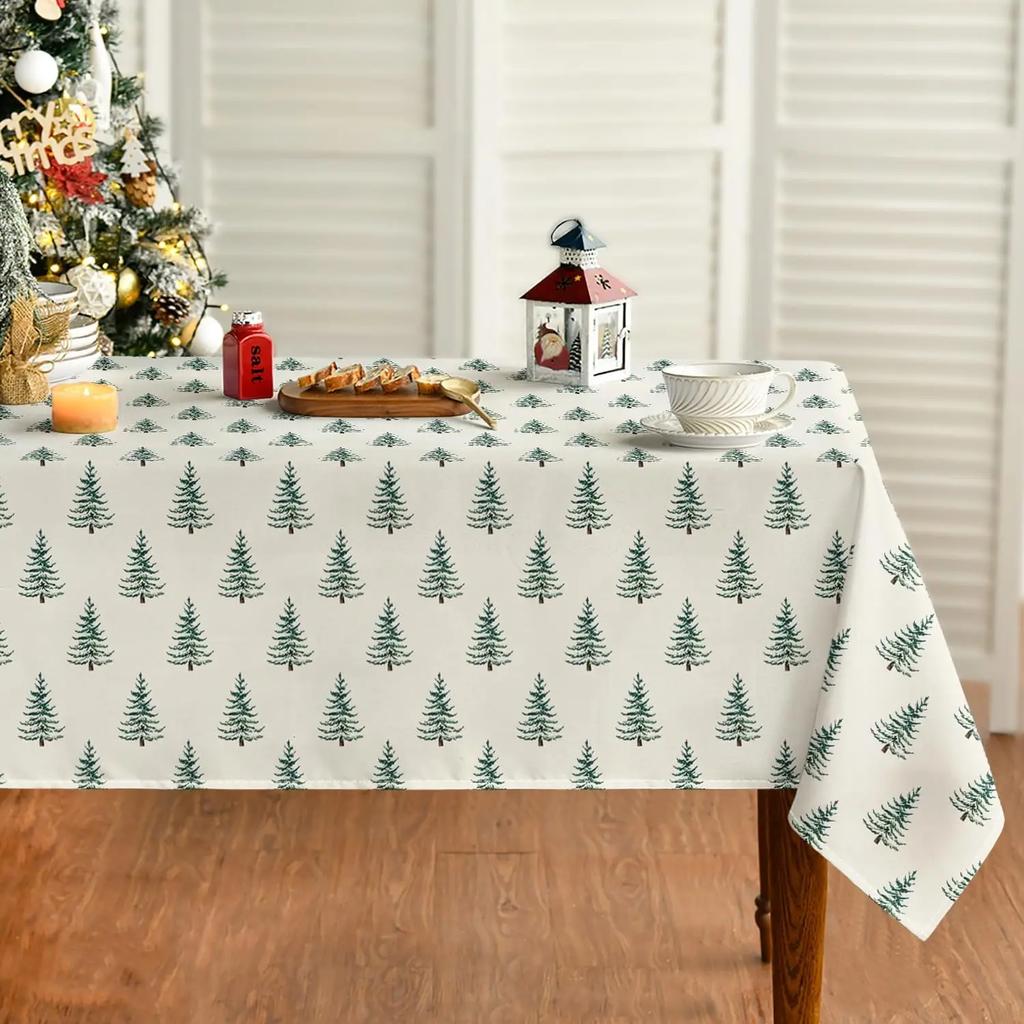 Winter Decor Washable Merry Christmas Decoration Table Cloth Christmas Tree Print Tablecloth Holiday Kitchen Dining Table