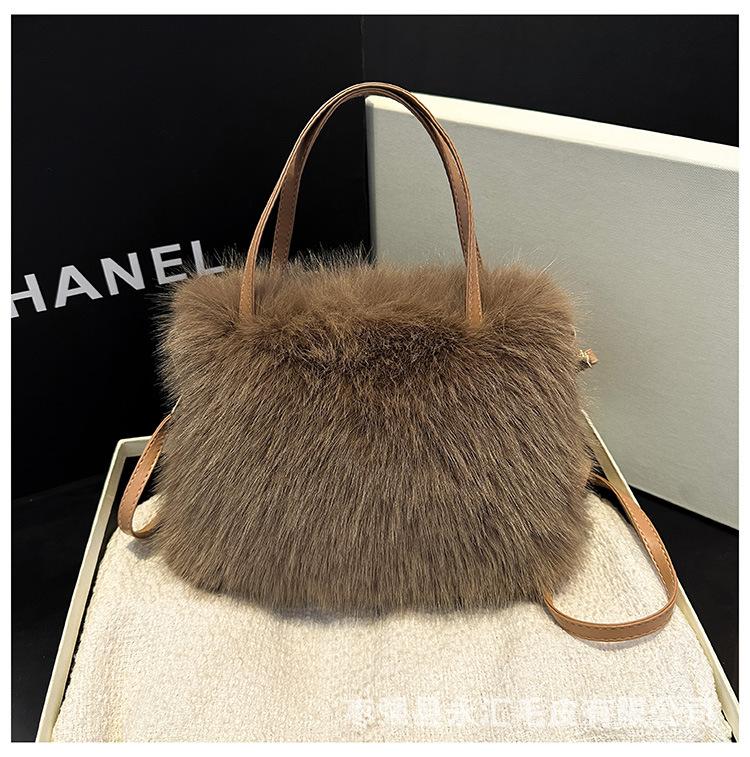 High texture versatile plush oblique span small square bag imitation fox hair high-end women's bag light luxury niche handbag