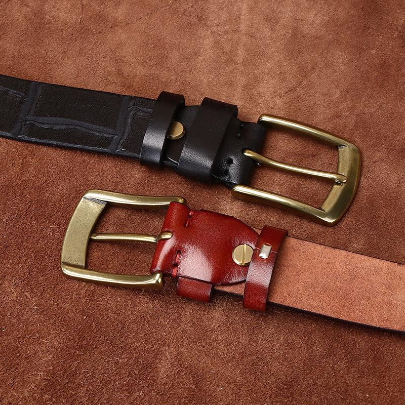 Belt Men's Retro Hand-Made Knife Cutting Leather Pin Buckle Fashion Trendy Unique Thick First Layer Cowhide Man's Belt
