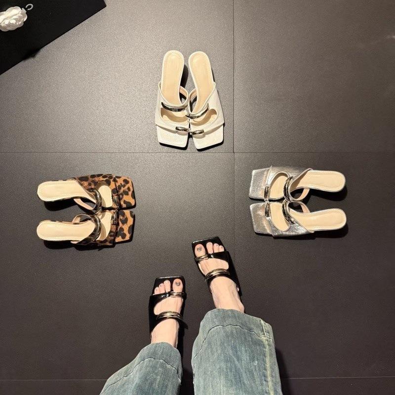 2025 summer new temperament versatile fashion French leopard print metal Internet celebrity casual comfortable light luxury women's heels