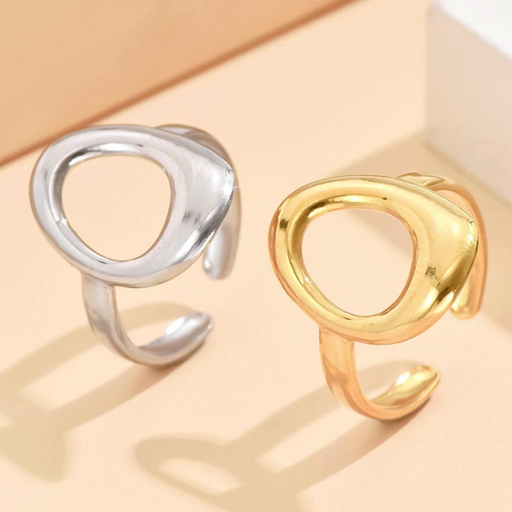 Gold-Plated Geometric Drum-Shaped Adjustable Stainless Steel Ring