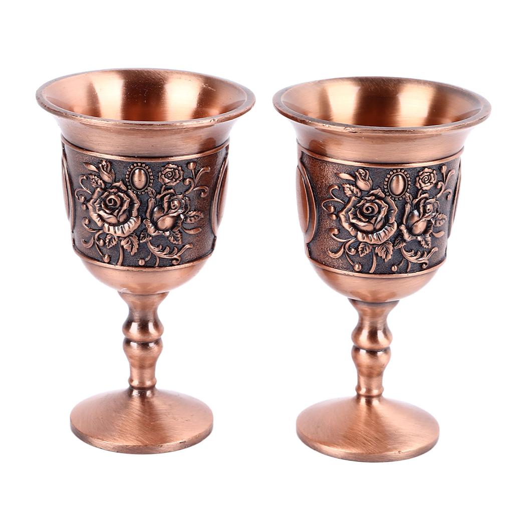 Pahar de vin metalic vintage, decorativ în relief, cupe metalice retro pentru barul de acasă, 2 buc, auriu roz