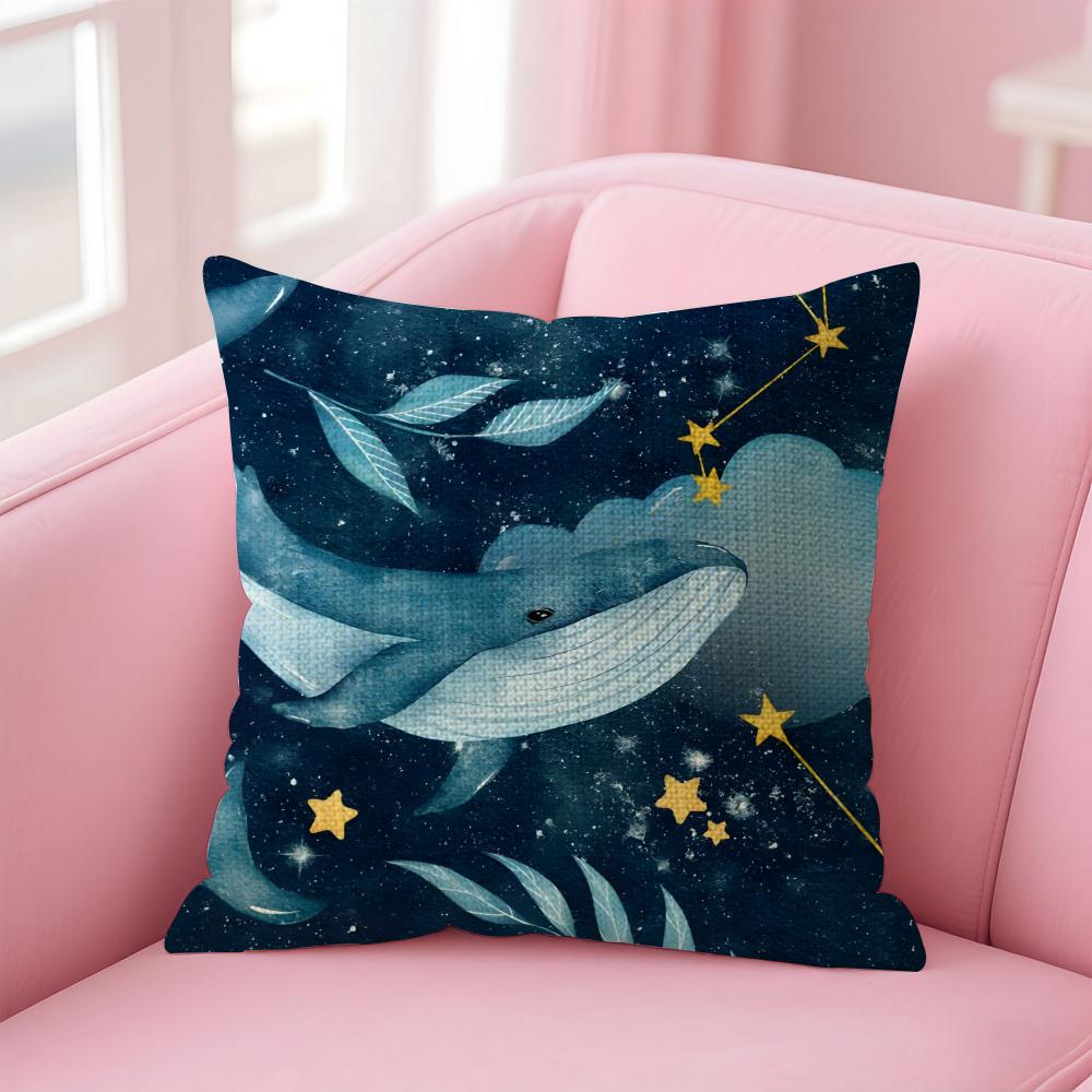 Whale Fashion Cushion Cover Natural Linen Pillow Case DoubleSided Print Decorative Sofa Pillowcase Home Decor Gift