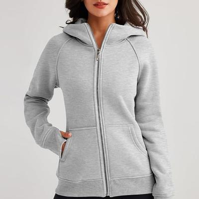 Damen-Kapuzenjacke mit Plüschfutter, einfarbig, Reißverschluss mit Taschen, elastischen Bündchen und Saum, langen Ärmeln, Strickjacke, lässiger Alltagsmantel