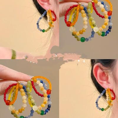 Natural Stone Beaded Round Earrings Versatile Simple Stud Earrings Niche Fashion Temperament Earrings