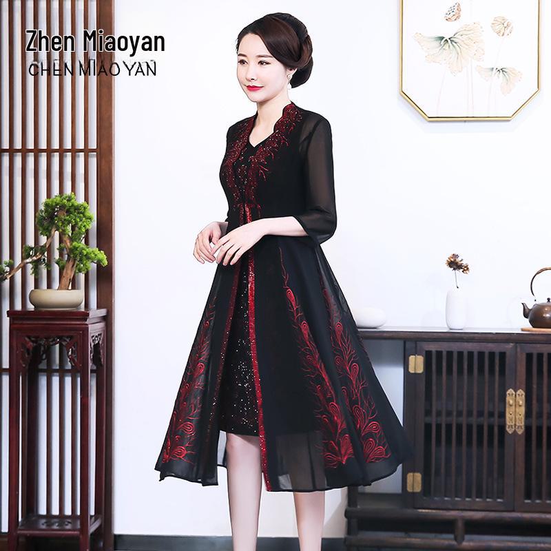 Chiffon Two-Piece Dress for Middle-Aged and Elderly Women - Stylish Mother's Spring/Summer Outfit