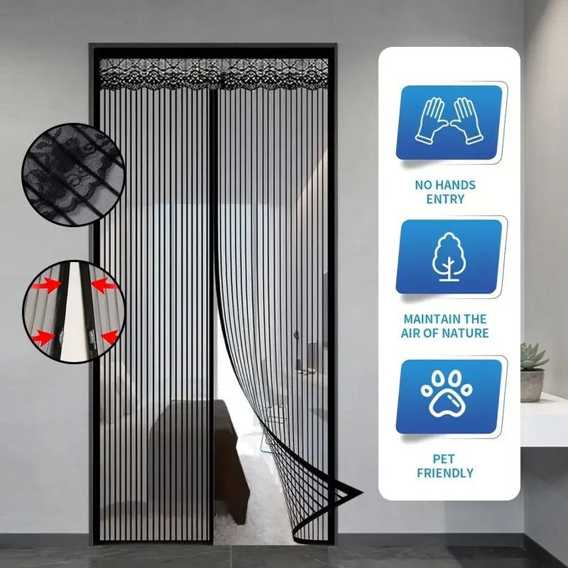 Hot Anti-Mosquito Mesh Auto-Close Magnetic Anti-mosquito Mesh Invisible Door Mesh Anti-bug Fly Partition Curtain Magic Mesh 70*190cm чёрный