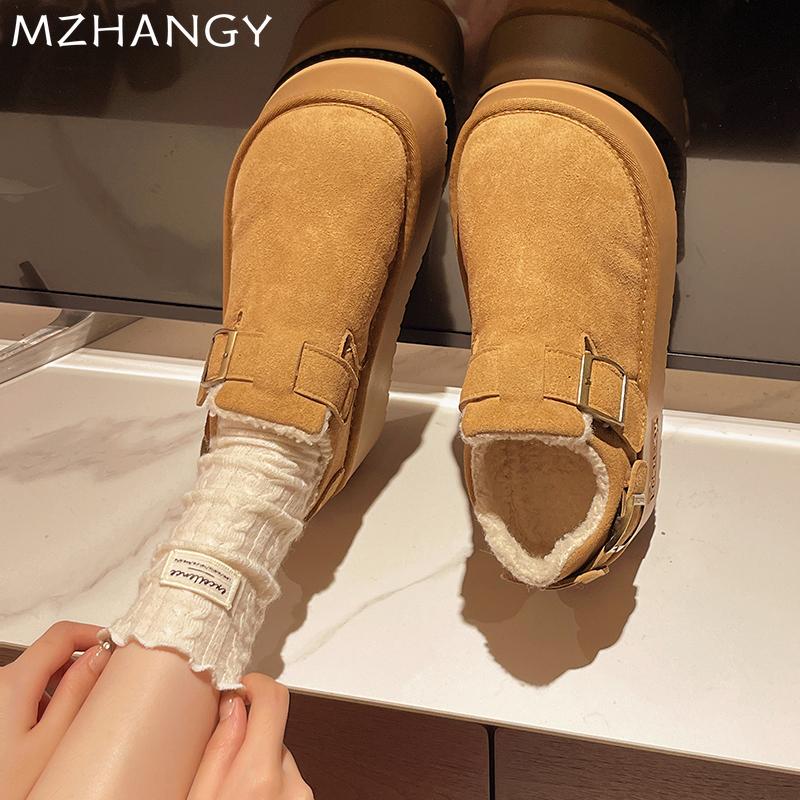 Platform Women Snow Boots Suede Flats Shoes Woman 2025 Trend Fashion Winter New Warm Cozy Dress Buckle Short Plush Boots Mujer