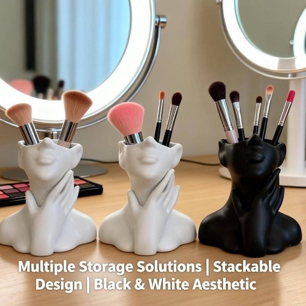 Creative Pencil Holder Human Statue Large Capacity Makeup Brush Holder Organizer Multifunctional Desktop Organizer Office Decor