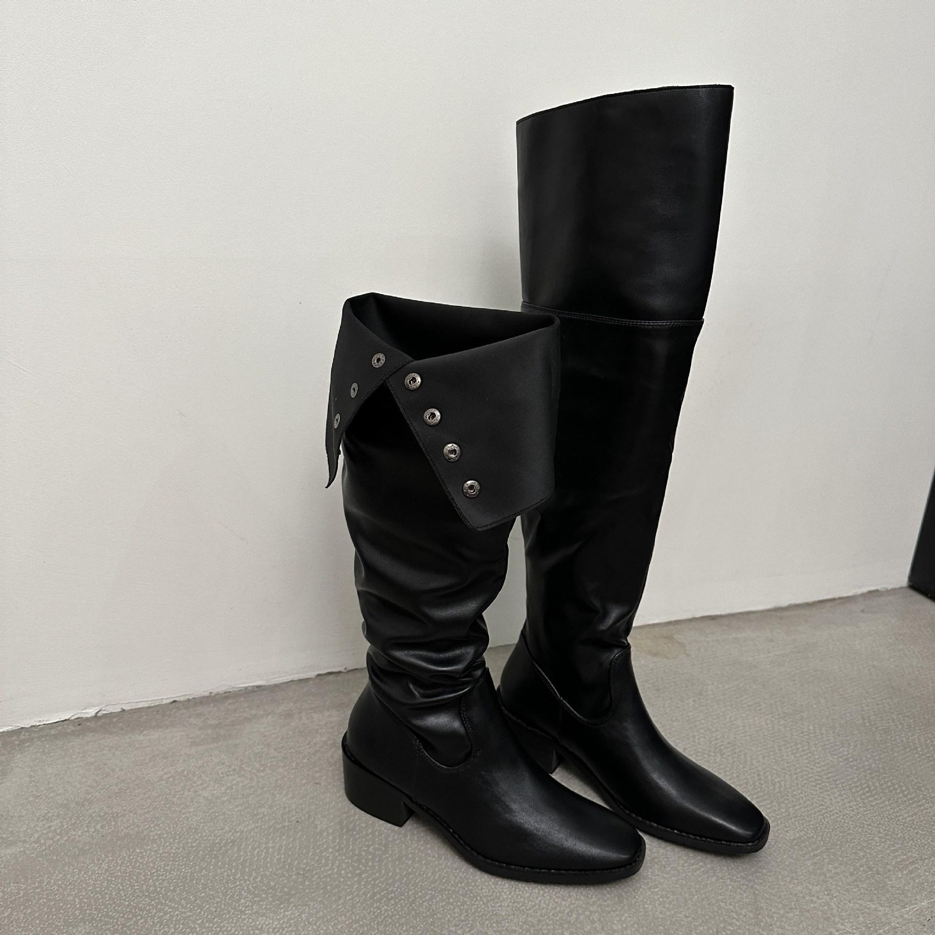 

2025 new spring and autumn stacking boots small long boots wrinkled and thin suede thick heel long tube two wear knight boots 39