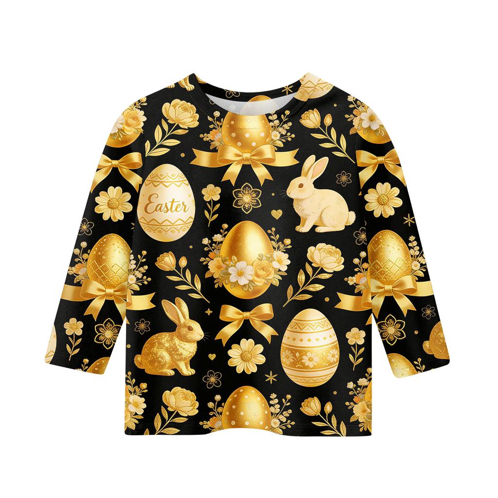 Children's Seven Quarter Sleeve Easter Print Round Neck Print Casual Top