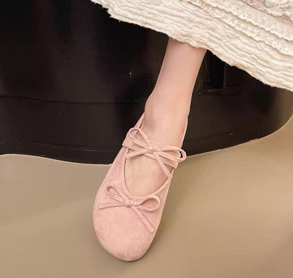 Double Bow Bag Head Slippers Women's 2025 Autumn New Fashion Casual Suede Flat Bottom Solid Color Half Drag Women