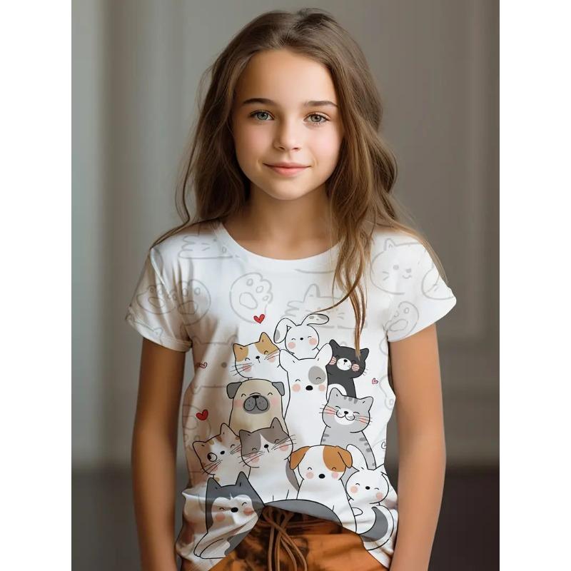 Kinder T-Shirts Sommerstil Mädchen T-Shirt Kurzärmlig Cartoon Niedlich Bedrucktes Top Locker Geschnittenes Hemd