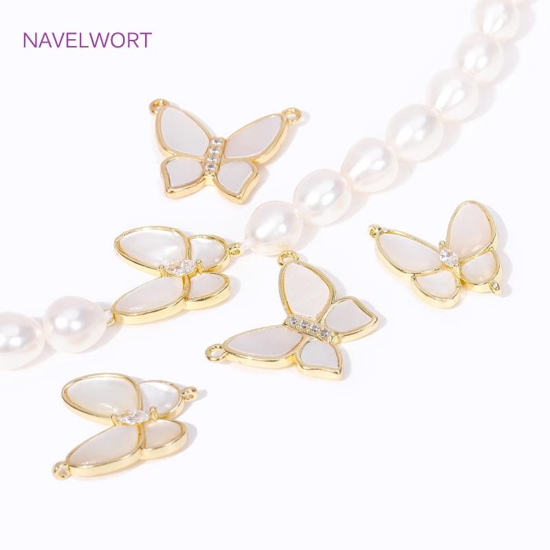 Trendy 2 Tyles Inlaid Shell Pendants 18K Gold Plated Butterfly Charms Pendants Connector DIY Necklace Jewellery Making Supplies