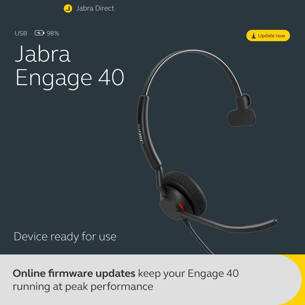 Jabra Engage 40 Wired Mono Headset with In-Line Call Control, Noise Cancellation, Two-Mic Technology, Ultra-Lightweight Design, USB-A Cable, MS Team