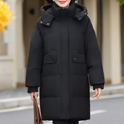 Mittelalte Frauen Winter Lange Daunenjacken Vintage Übergröße Parkas Kapuzen Elegant Dick Warm Daunenmäntel Frau Oberbekleidung