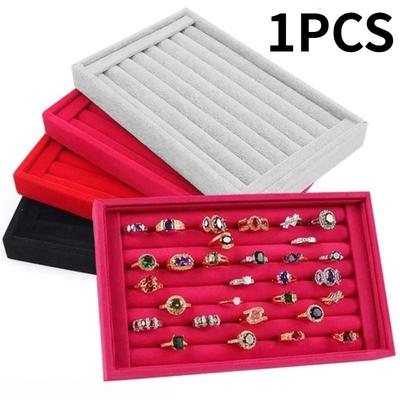 1 STuks 7 Sleuven Sieraden Accessoires Display Opbergdoos Koffer Fluweel Ring Vitrine Houder Oorbellen Set Dienblad Organizer