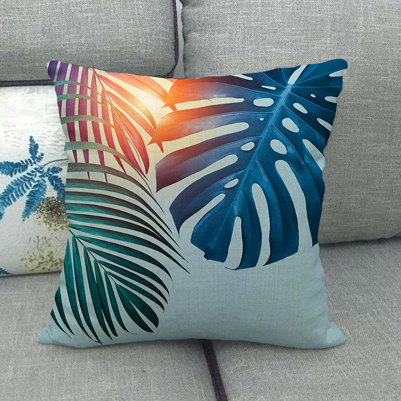 Palm Tree Leaves, Turtle-Back Bamboo Plant Digital Printing Short Plush Pillow Covers For Sofa Office Cushion Cover Home Goods